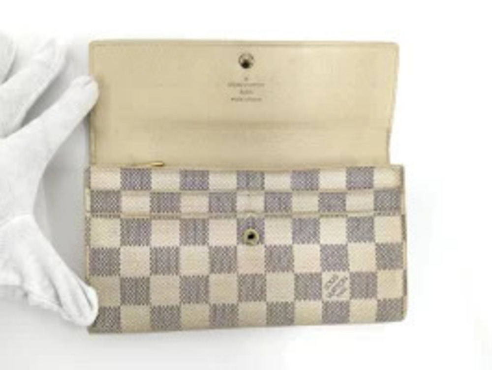 Louis Vuitton Portefeuille Damier Wallet Sarah White Long Azur White
